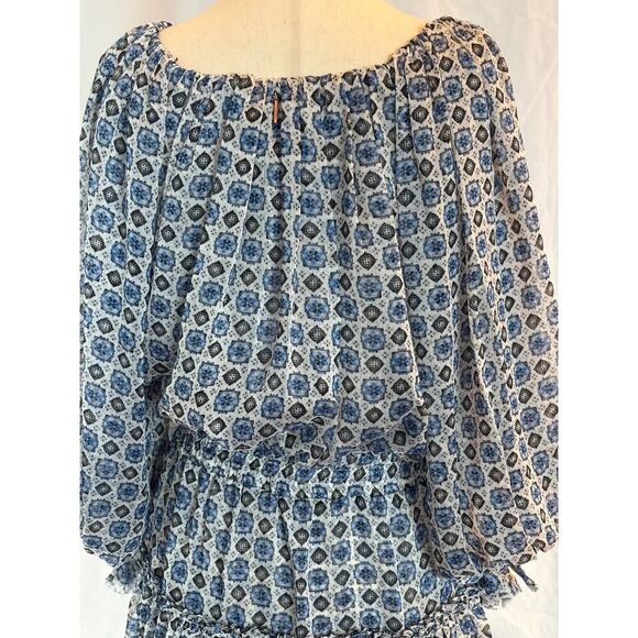 NWT MISA Blouson Dress Balloon Sleeve Tiered Ruffle Skirt Boho Blues - Picture 3 of 11